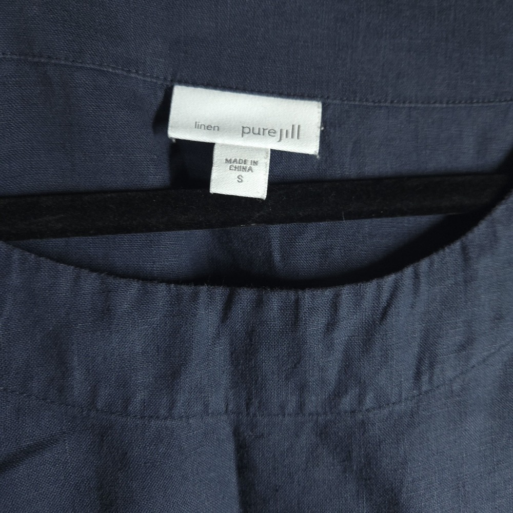 Pure Jill Linen Tunic Top S Blue Minimalist Lagenlook Oversized Bell Sleeve - Picture 3 of 10